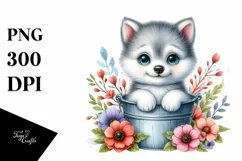 Colorful Small Baby Arctic Wolf in Bucket with Flowers | Product Image 3