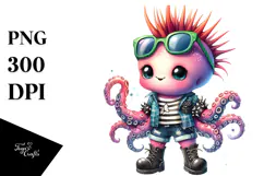 Energetic Baby Octopus Watercolor PNG Product Image 1