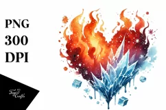 Simple Washed Watercolor Heart Made of Fire and Ice, PNG Product Image 1