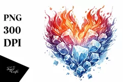 Simple Washed Watercolor Heart Made of Fire and Ice, PNG Product Image 1
