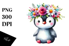Cute Penguin with Flower Crown, Transparent PNG Product Image 1