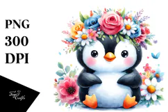 Cute Penguin with Flower Crown, Transparent PNG Product Image 1