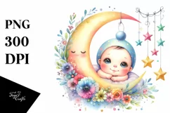 Colorful Baby Moon Stars | Sublimation Clipart Product Image 1