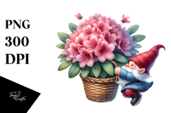Watercolor Gnome with Large Rhododendron, PNG Product Image 1