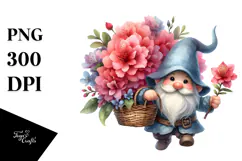 Watercolor Gnome with Large Rhododendron, PNG Product Image 1