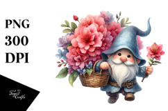 Watercolor Gnome with Large Rhododendron, PNG Product Image 1