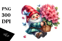 Watercolor Gnome with Large Rhododendron, PNG Product Image 1