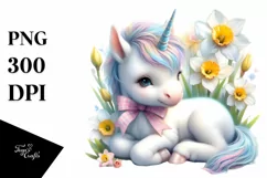 Cute Baby Unicorn with Narcissus | Clipart Product Image 1