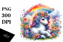 Colorful Baby Unicorn Meadow PNG Product Image 1