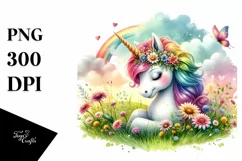 Colorful Baby Unicorn Meadow PNG Product Image 1