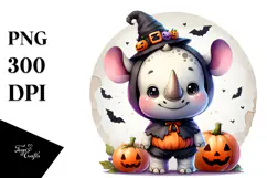 Cute Baby Rhino with Halloween Costume, Transparent PNG Product Image 1