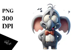 Silly Cartoon Elephant with Bow Tie, PNG Product Image 1