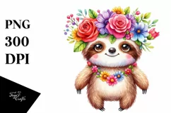 Vibrant Sloth with Flower Crown PNG Product Image 1