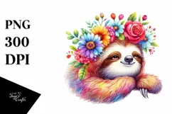 Vibrant Sloth with Flower Crown PNG Product Image 3