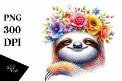 Vibrant Sloth with Flower Crown PNG Product Image 3