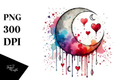 Washed Moon with Blood and Hearts PNG Product Image 1
