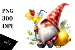 Whimsical Watercolor Gnome Drinking Cocktail PNG Product Image 1