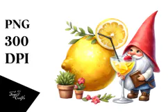Whimsical Watercolor Gnome Drinking Cocktail PNG Product Image 1
