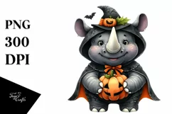 Cute Rhino Wearing Halloween Suit | Sublimation Clipart Product Image 1
