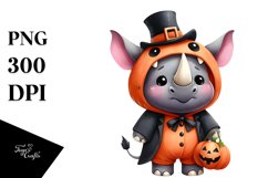 Cute Rhino Wearing Halloween Suit | Sublimation Clipart Product Image 1