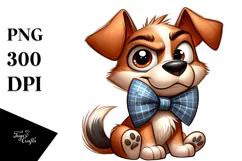 Silly Cartoon Puppy with Bow Tie, PNG Product Image 1