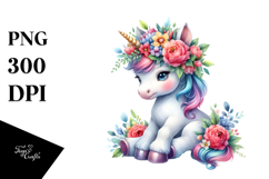 dancing Baby Unicorn with Floral Wreath PNG Product Image 1