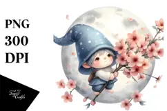Adorable Baby Gnome with Cherry Blossom, PNG Product Image 1
