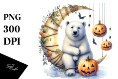Halloween Polar Bear Sitting on Half Moon PNG Product Image 1
