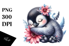 penguin,baby,penguin sleeping on flower,transparent Product Image 1
