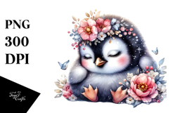 penguin,baby,penguin cuddling flower,transparent background Product Image 1