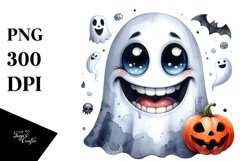 Funny Halloween Ghost with Goofy Smile | Sublimation Clipart Product Image 1