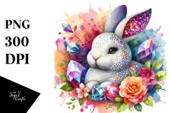 Colorful Bunny made of Diamonds on Splashy Background, PNG Product Image 1