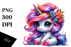 Cute Unicorn Sitting with Cool Haircut PNG Product Image 1