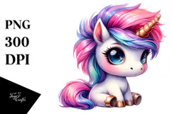 Cute Sitting Unicorn with Expressive Face PNG Product Image 1