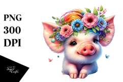 Watercolor Vibrant Drawing of a Cute Baby Pig Playing, Product Image 1