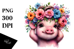 Watercolor Vibrant Pig Playing PNG Product Image 1