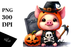 Cute Baby Pig Halloween Sticker Clipart Product Image 1