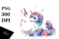 Colorful Baby Unicorn Street Scene PNG Product Image 3