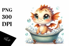 a Cute Baby Dragon Smiling in Bath Tub Clipart Product Image 1