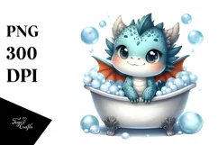a Cute Baby Dragon Smiling in Bath Tub Clipart Product Image 1