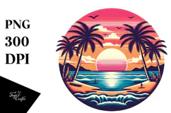 Retro Tropical Beach Sunset Clipart PNG Product Image 1