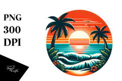 Retro Tropical Beach Sunset PNG Product Image 1