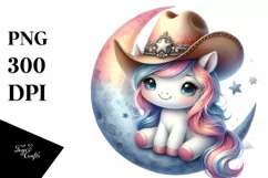 Cute Baby Unicorn with Cowboy Hat Pastel Product Image 1