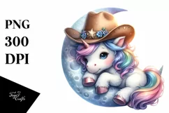 Cute Baby Unicorn with Cowboy Hat Pastel Product Image 3