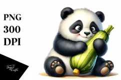 Funny Baby Panda Holding Zucchini | Sublimation | Clipart Product Image 1