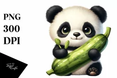 Funny Baby Panda Holding Zucchini | Sublimation | Clipart Product Image 3