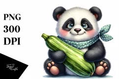 Funny Baby Panda Holding Zucchini | Sublimation | Clipart Product Image 1