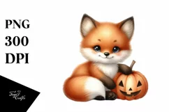 Cute Baby Fox with Pumpkin PNG Product Image 3
