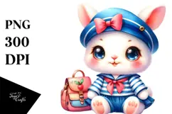 Vibrant Baby Rabbit in Sailor Outfit PNG Product Image 1
