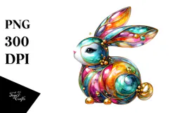 Colorful Bunny with Golden Insertions PNG Product Image 1